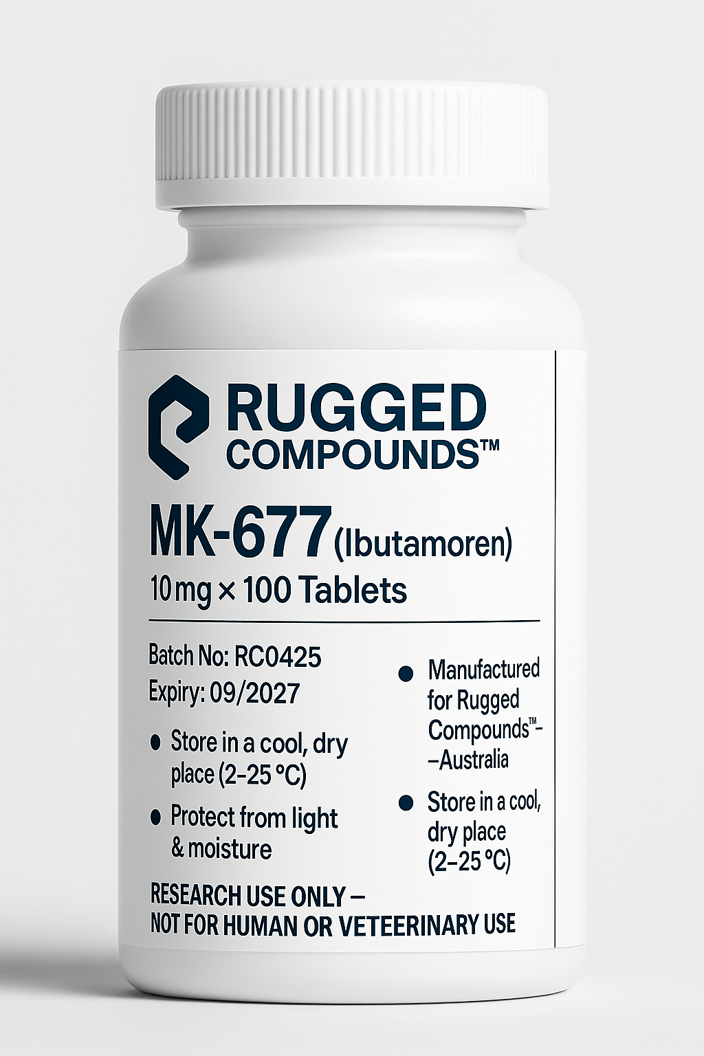 MK-677 (Ibutamoren) 10mg × 100 Tablets – Rugged Compounds™ Research Compound